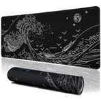 MEWOOCUE® Bilgisayar için Büyük Oyun Fare Altlığı, Siyah Japon Deniz Dalgası Anime Fare Altlığı, Uzun XXL Su Geçirmez Klavye Pedleri, Oyun Ofis Ev için Büyük Kaymaz Fare Altlıkları (15,7 x 35,4 inç)
