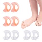 MEXRUMI 4 çift silikon ayak parmağı ayırıcı, jel ayak parmağı ayırıcı, küçük ayak parmağı ayırıcı, silikon ayak parmağı yayıcı, sürtünmeyi önlemek ve baskıyı azaltmak için (şeffaflık ve cilt tonu)