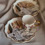 Mey Home Store Özel Tasarım El Boyaması Nostaljik Çiçek Temalı Türk Kahvesi Fincanı - 1 Adet - Beyaz - Renkli