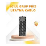 Mey İthalat® 10’Lu Çoklu Priz Termal Korumalı Usb Type-C Çıkışlı 2500W Uzatma Kablosu