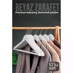 Mey İthalat® 10'Lu Lüks Beyaz Elbise Ceket Askısı - Ergonomik & Kaymaz Plastik Askı Seti - Ahşap Görünümlü 722533