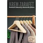 Mey İthalat® 10'Lu Lüks Krem Elbise Ceket Askısı - Ergonomik & Kaymaz Plastik Askı Seti - Ahşap Görünümlü 722534