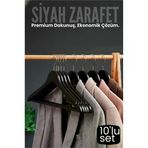 Mey İthalat® 10'Lu Lüks Siyah Elbise Ceket Askısı - Ergonomik & Kaymaz Plastik Askı Seti - Ahşap Görünümlü 722535