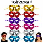 Mey İthalat® 12&Amp;#39;Li Metalik Venedik Toptan Parti Maskesi Seti – 6 Renk Karışık