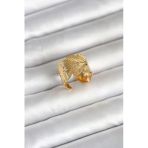 Mey İthalat® 316L Çelik Gold Renk Başak Modeli Kadın Yüzük