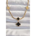 Mey İthalat® 316L Çelik Gold Renk İtalyan Zincirli Mineli Yonca Kolye
