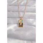 Mey İthalat® 316L Çelik Gold Renk Karışık Mineli El Figür Tarot Kolye