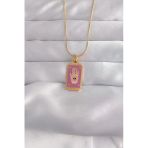 Mey İthalat® 316L Çelik Gold Renk Mor Mineli El Figür Tarot Kolye