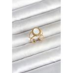 Mey İthalat® 316L Çelik Gold Renk Sedefli Vintage Kadın Yüzük
