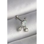 Mey İthalat® 316L Çelik Gümüş Renk Beyaz Minelik Kalp Sallantı Zirkon Taş Detay Tragus Piercing