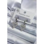 Mey İthalat® 316L Çelik Gümüş Renk Kalp Model Kelebek İşleme Kadın Küpe