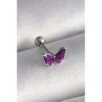 Mey İthalat® 316L Çelik Gümüş Renk Mor Kelebek Model Tragus Piercing