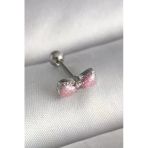 Mey İthalat® 316L Çelik Gümüş Renk Pembe Kurdele Zirkon Taş Detay Tragus Piercing