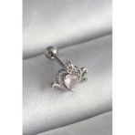 Mey İthalat® 316L Çelik Gümüş Renk Pembe Mineli Kalp Zirkon Taş Detay Tragus Piercing