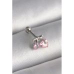 Mey İthalat® 316L Çelik Gümüş Renk Pembe Zirkon Taşlı Kalp Tragus Piercing