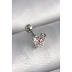 Mey İthalat® 316L Çelik Gümüş Renk Pembe Zirkon Taşlı Kelebek Tragus Piercing