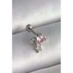 Mey İthalat® 316L Çelik Gümüş Renk Pembe Zirkon Taşlı Sallantı Yıldız Detay Tragus Piercing