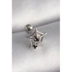 Mey İthalat® 316L Çelik Gümüş Renk Siyah Zirkon Taş Detay Örümcek Ağ Model Tragus Piercing