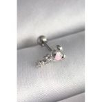 Mey İthalat® 316L Çelik Gümüş Renk Zirkon Taş Detay Pembe Kalp İşleme Tragus Piercing