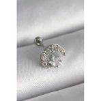 Mey İthalat® 316L Çelik Gümüş Renk Zirkon Taşlı Ay Yıldız Tragus Piercing