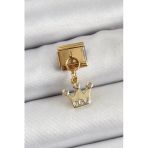 Mey İthalat® 316L Çelik Sallantılı Zirkon Taşlı Kraliçe Tacı Model Gold Renk Nomination Charm