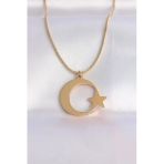 Mey İthalat® 316L Çelik Zincir Gold Renk Ay Yıldız Unisex Kolye