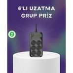 Mey Ithalat® 6 Prizli Çoklu Uzatma Kablosu USB Type-C Hızlı Şarj Termal Koruma - Renkli