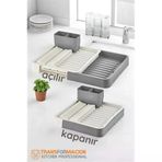 Mey İthalat® Açılır-Kapanır Bulaşıklık - Bulaşık Durulama Sepeti Tabaklık Bulaşık Kurutmalık Gri