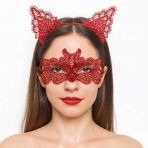 Mey İthalat® Ateş Kırmızısı Dantel Taç Ve Maske Seti 10 No - Maskeli Balo &Amp; Özel Gün Seti