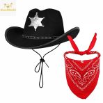 Mey İthalat® Çocuk Kovboy Şapka Rozetli Siyah &Amp; Kırmızı Bandana Seti