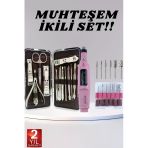 Mey İthalat® Elektrikli Manikür Pedikür Seti İkili Set 12 Parça Tırnak Bakımı Törpü Protez Çıkarma
