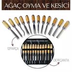 Mey İthalat® Elena 12 Parça Çantalı Ağaç Oyma Ve Kesici Set