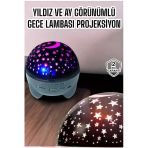 Mey İthalat® Gece Lambası Projeksiyon Görünümlü Şarjlı Yıldızlı Yuvarlak