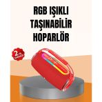 Mey İthalat® Ipx6 Su Geçirmez Rgb Led Işıklı Taşınabilir Bluetooth Hoparlör 2400 Mah