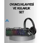 Mey İthalat® Işıklı Klavye Mouse Bluetooth Kulaklık Seti Türkçe Q Usb