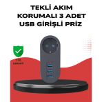 Mey İthalat® Isıya Dayanıklı 3 Usb Portlu Güvenlikli Priz – Akıllı Enerji Yönetimi