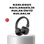 Mey İthalat® Kablosuz Kulak Üstü Bluetooth Kulaklık Güçlü Bas Katlanabilir Tasarım