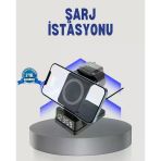 Mey İthalat® Kablosuz Şarj Dijital Saat – 4’Ü 1 Arada Hızlı Şarj, Uyumlu, Led Işıklı Tasarım
