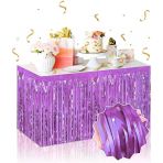 Mey İthalat® Kendinden Yapışkanlı Mor Metalize Püsküllü Masa Eteği – 75 X 275 Cm Parti Süslemesi