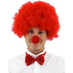 Mey İthalat Kırmızı Renk Kıvırcık Afro Bonus Peruk Takma Saç Ve Kırmızı Burun Seti