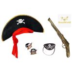Mey İthalat® Korsan Şapkası + Tabanca + Maske + 2 Adet Yüzük Kostüm Seti Çocuk