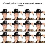 Mey İthalat® Kovboy Şerif Şapkası Siyah 12 Adet - Kostüm, Parti Gösteri Şapkası