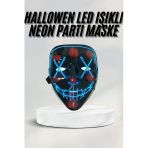 Mey İthalat® Led Işıklı Neon Maske Cadılar Bayramı Maskesi Korkunç Korku Maskesi