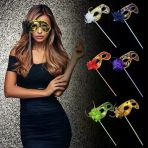 Mey İthalat® Lüks Taşlı Saplı Maskeli Balo Maskesi Altın Renk 35 Cm