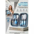 Mey İthalat® Mavi 9 Parça Bebek Bakım Seti, Yenidoğan Hediye Sağlık Kiti (Tırnak Makası Ateş Ölçer) 723162