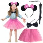 Mey İthalat Minnie Kostüm Seti (pembe Tütü Etek + Pembe Taç + Papyon + Kuyruk)