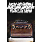 Mey İthalat® Nostaljik Görünümlü Ahşap Radyo Tf Sd Usb Girişli Led Fener Işıklı
