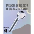 Mey İthalat® Paslanmaz Çelik Çok Fonksiyonlu El Duş Başlığı – 3 Modlu Püskürtme Seçeneği