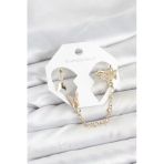 Mey İthalat® Pirinç Gold Renk Kelebek Model Zincir Bağlantılı Ear Cuff Küpe Seti