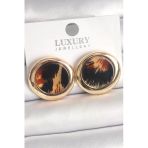 Mey İthalat® Pirinç Gold Renk Leopar Desen Daire Model Kadın Küpe
